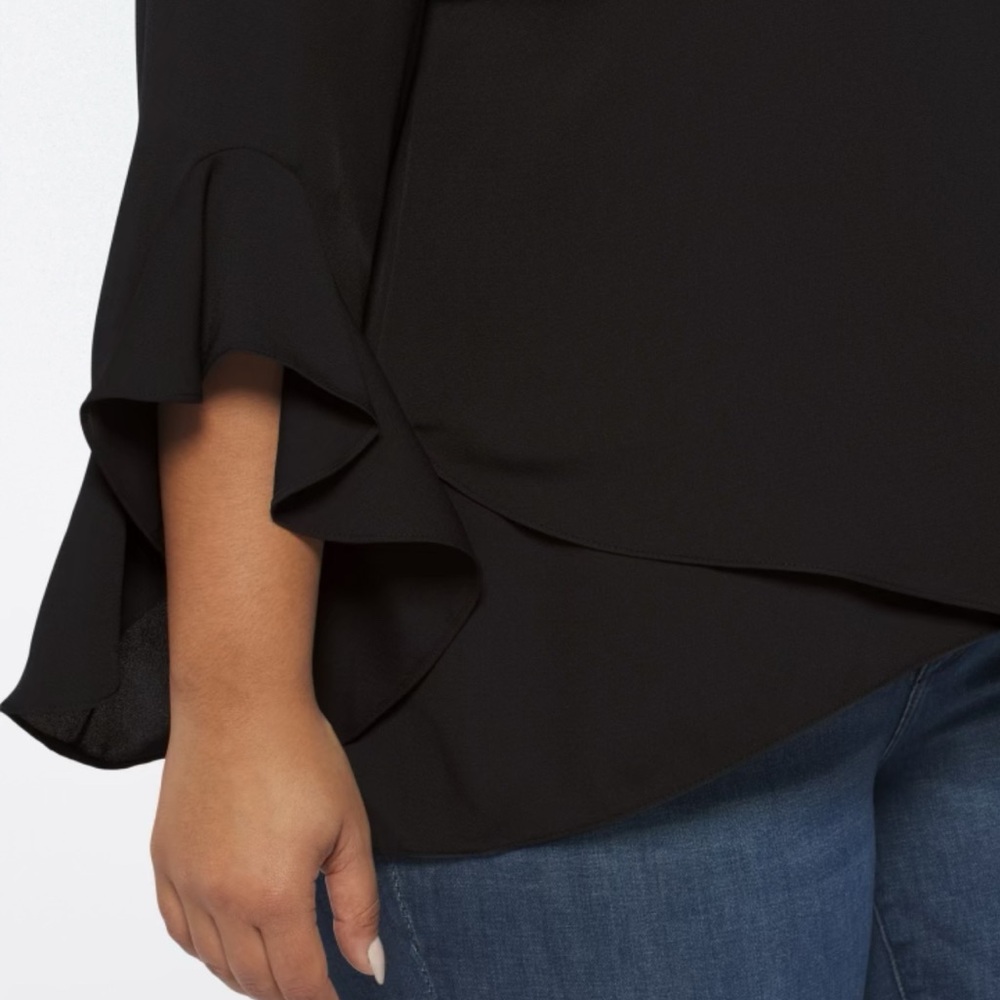 Vince Camuto Black V-Neck Ruffle Sleeve Blouse - Picture 2 of 11